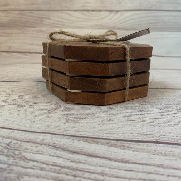 Artisan Market Bark Wood Hexagon Coasters with Honeycomb Pattern Set of 4 - Picture 5 of 9